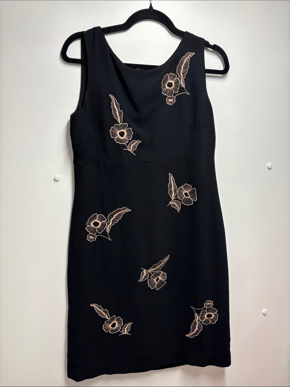 LOFT Black Sleeveless Sheath Dress with Cream Floral Embroidery NWOT